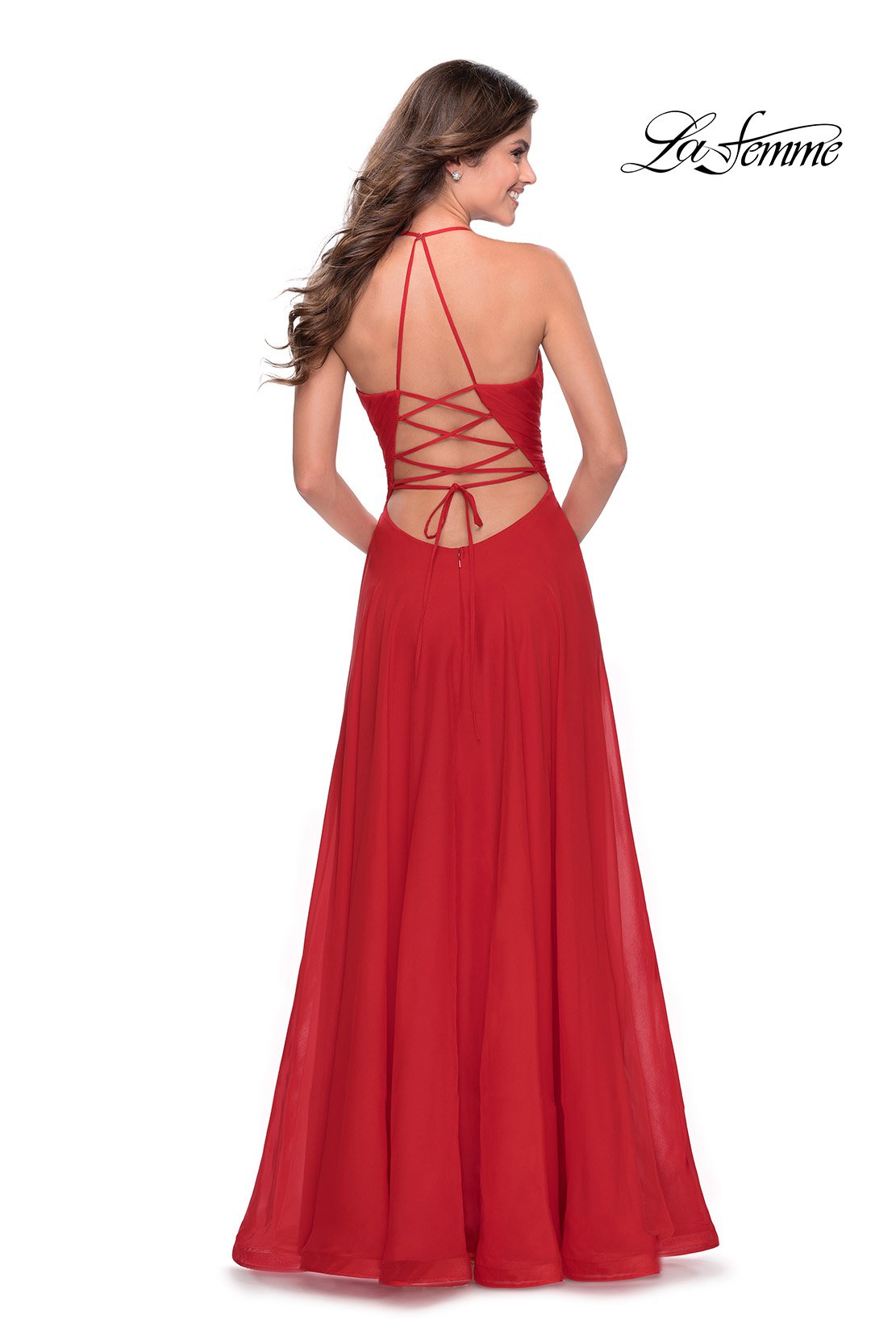 La Femme 28522 prom dress images.  La Femme 28522 is available in these colors: Red, Royal Blue, White.