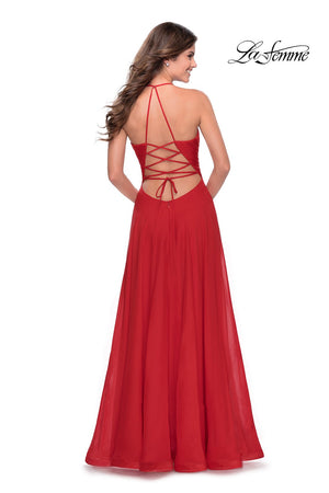 La Femme 28522 prom dress images.  La Femme 28522 is available in these colors: Red, Royal Blue, White.