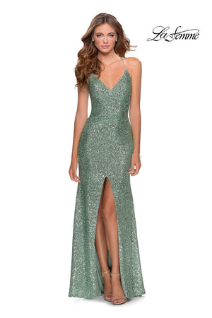 La Femme 28525 prom dress images.  La Femme 28525 is available in these colors: Lavender, Mint.