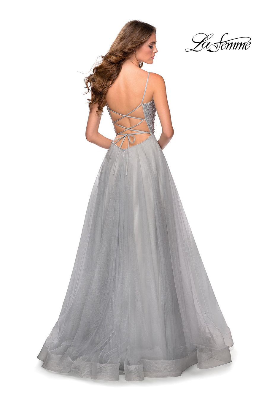 La Femme 28530 prom dress images.  La Femme 28530 is available in these colors: Mauve, Nude, Pale Yellow, Silver.