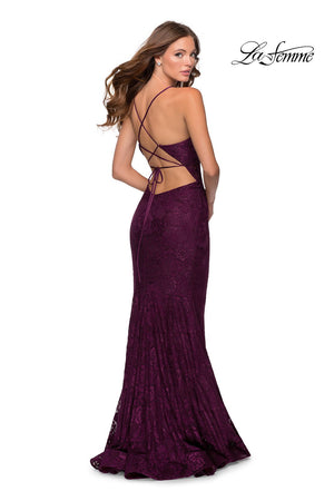 La Femme 28534 prom dress images.  La Femme 28534 is available in these colors: Dark Berry, Emerald, Navy.