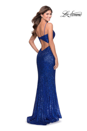 La Femme 28539 prom dress images.  La Femme 28539 is available in these colors: Champagne, Emerald, Red, Royal Blue.