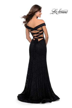 La Femme 28545 prom dress images.  La Femme 28545 is available in these colors: Black, Emerald, Red, Royal Blue, White.