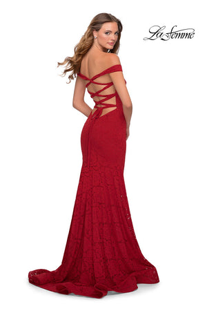 La Femme 28545 prom dress images.  La Femme 28545 is available in these colors: Black, Emerald, Red, Royal Blue, White.