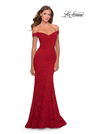La Femme 28545 prom dress images.  La Femme 28545 is available in these colors: Black, Emerald, Red, Royal Blue, White.