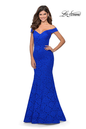 La Femme 28545 prom dress images.  La Femme 28545 is available in these colors: Black, Emerald, Red, Royal Blue, White.