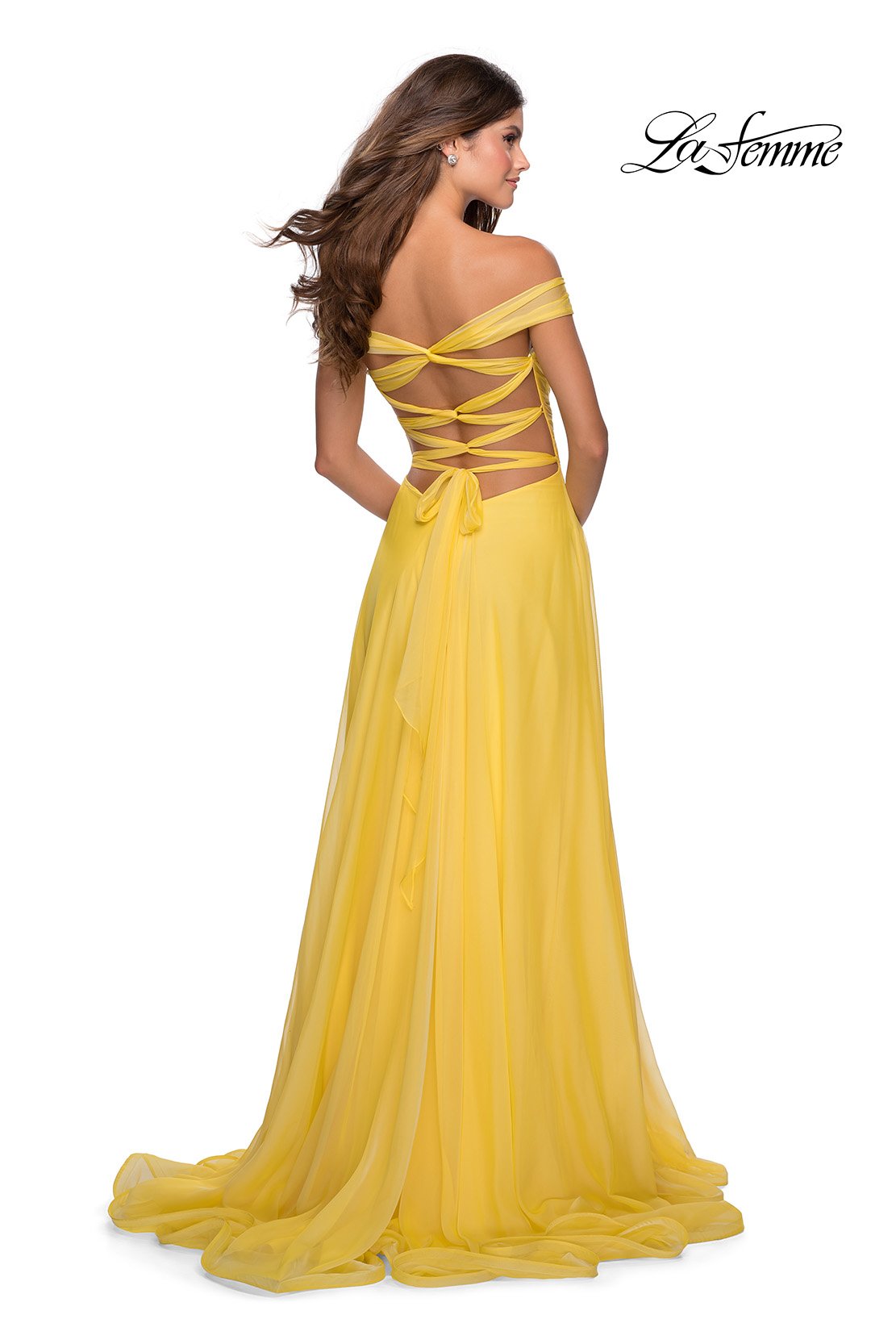 La Femme 28546 prom dress images.  La Femme 28546 is available in these colors: Red, Royal Blue, Yellow.