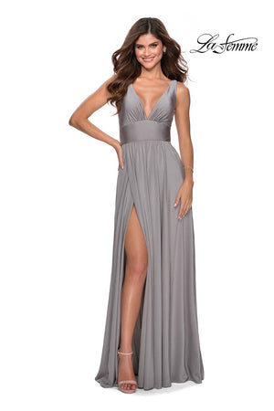 La Femme 28547 prom dress images.  La Femme 28547 is available in these colors: Black, Dark Berry, Mauve, Nude, Silver.