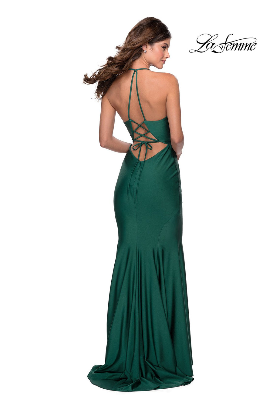 La Femme 28552 prom dress images.  La Femme 28552 is available in these colors: Black, Burgundy, Emerald.