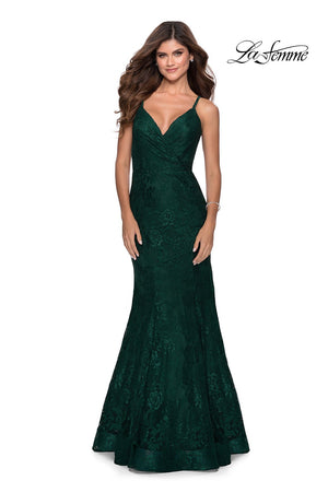 La Femme 28564 prom dress images.  La Femme 28564 is available in these colors: Dark Berry, Emerald, Red, Royal Blue.