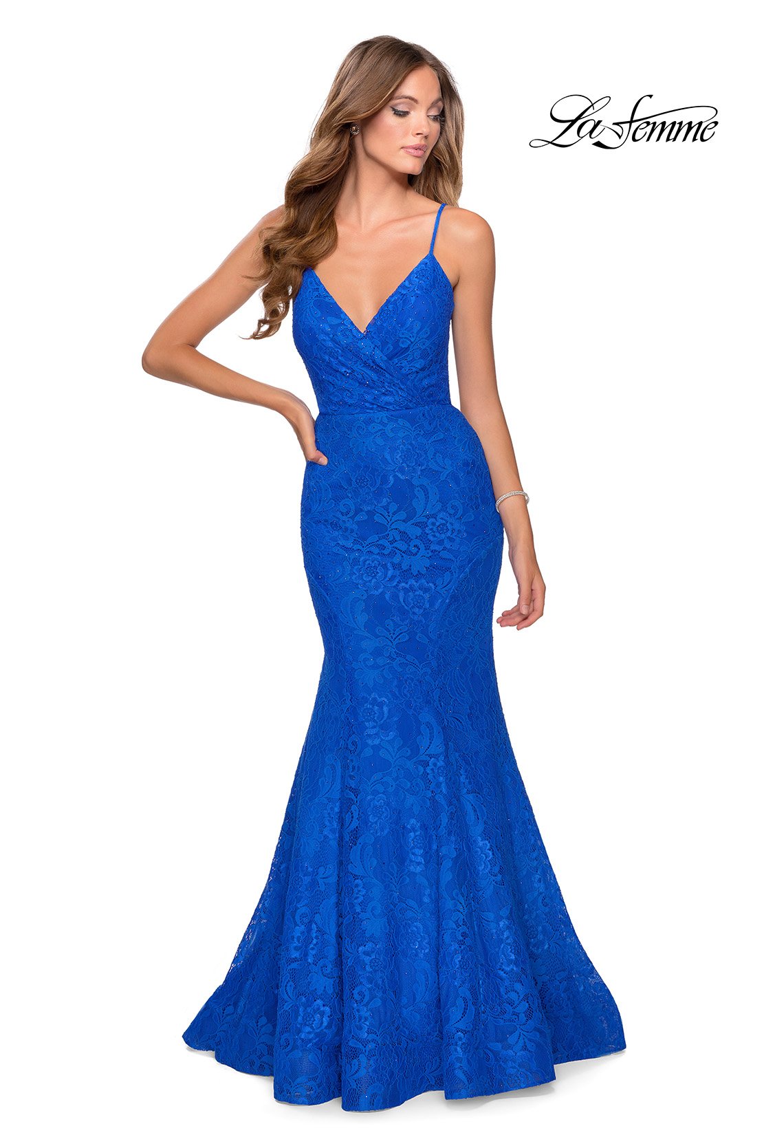 La Femme 28564 prom dress images.  La Femme 28564 is available in these colors: Dark Berry, Emerald, Red, Royal Blue.