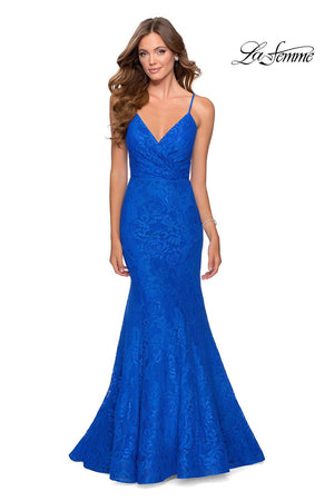 La Femme 28564 prom dress images.  La Femme 28564 is available in these colors: Dark Berry, Emerald, Red, Royal Blue.