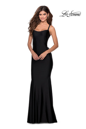 La Femme 28568 prom dress images.  La Femme 28568 is available in these colors: Black, Burgundy, Emerald, Royal Blue, Royal Purple.