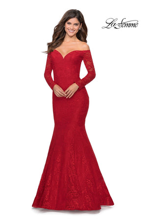 La Femme 28569 prom dress images.  La Femme 28569 is available in these colors: Black, Red, Royal Blue, White Nude.