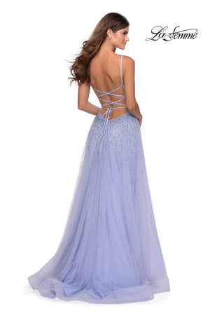 La Femme 28583 prom dress images.  La Femme 28583 is available in these colors: Lilac Mist, Mint, Pale Yellow.