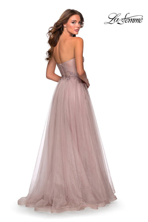 La Femme 28586 prom dress images.  La Femme 28586 is available in these colors: Cloud Blue, Dusty Mauve.