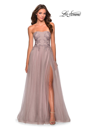 La Femme 28586 prom dress images.  La Femme 28586 is available in these colors: Cloud Blue, Dusty Mauve.