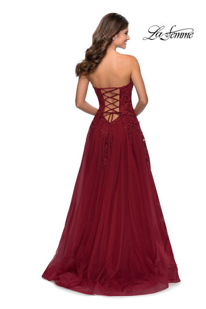 La Femme 28599 prom dress images.  La Femme 28599 is available in these colors: Lilac Mist, Navy, Nude, Wine.