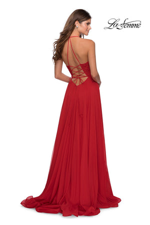 La Femme 28600 prom dress images.  La Femme 28600 is available in these colors: Red.