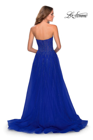La Femme 28603 prom dress images.  La Femme 28603 is available in these colors: Dark Berry, Dusty Lilac, Royal Blue.