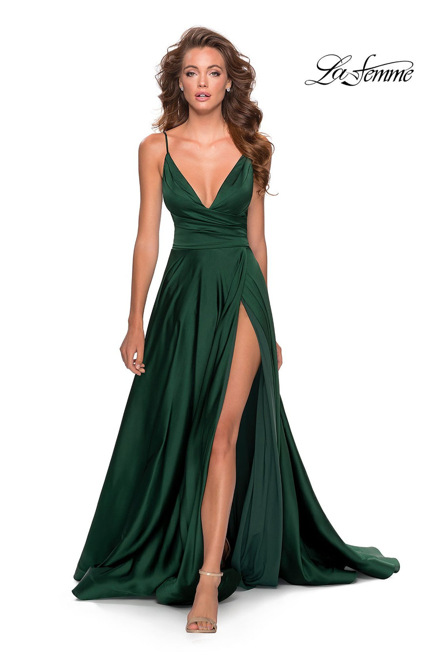 La Femme 28607 prom dress images.  La Femme 28607 is available in these colors: Emerald, Mauve, Navy, Pale Yellow, Royal Blue, Royal Purple.
