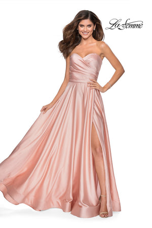 La Femme 28608 prom dress images.  La Femme 28608 is available in these colors: Blush, Emerald, Navy, Pale Yellow, Peach, Silver, White, Wine.