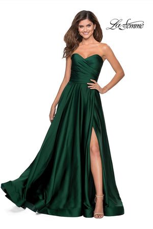 La Femme 28608 prom dress images.  La Femme 28608 is available in these colors: Blush, Emerald, Navy, Pale Yellow, Peach, Silver, White, Wine.