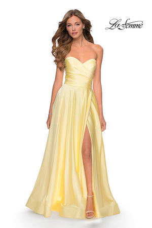 La Femme 28608 prom dress images.  La Femme 28608 is available in these colors: Blush, Emerald, Navy, Pale Yellow, Peach, Silver, White, Wine.