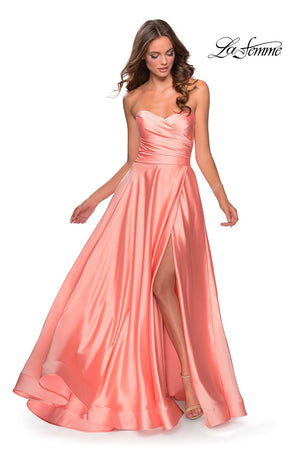La Femme 28608 prom dress images.  La Femme 28608 is available in these colors: Blush, Emerald, Navy, Pale Yellow, Peach, Silver, White, Wine.