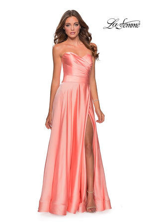 La Femme 28608 prom dress images.  La Femme 28608 is available in these colors: Blush, Emerald, Navy, Pale Yellow, Peach, Silver, White, Wine.