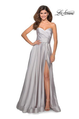 La Femme 28608 prom dress images.  La Femme 28608 is available in these colors: Blush, Emerald, Navy, Pale Yellow, Peach, Silver, White, Wine.