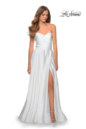 La Femme 28608 prom dress images.  La Femme 28608 is available in these colors: Blush, Emerald, Navy, Pale Yellow, Peach, Silver, White, Wine.