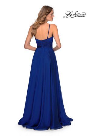 La Femme 28611 prom dress images.  La Femme 28611 is available in these colors: Cloud Blue, Garnet, Marine Blue, Mauve.
