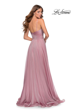 La Femme 28611 prom dress images.  La Femme 28611 is available in these colors: Cloud Blue, Garnet, Marine Blue, Mauve.