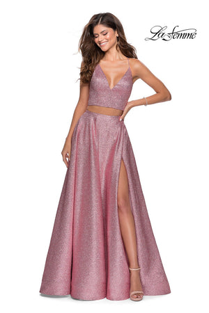 La Femme 28618 prom dress images.  La Femme 28618 is available in these colors: Light Gold, Marine Blue, Mint, Pink.