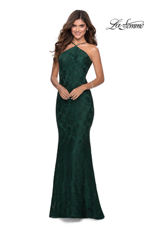 La Femme 28619 prom dress images.  La Femme 28619 is available in these colors: Emerald, Navy, Red.