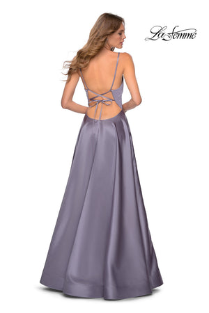 La Femme 28628 prom dress images.  La Femme 28628 is available in these colors: Deep Red, Lavender Gray, Pale Yellow, Royal Blue, Royal Purple.