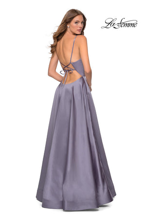 La Femme 28628 prom dress images.  La Femme 28628 is available in these colors: Deep Red, Lavender Gray, Pale Yellow, Royal Blue, Royal Purple.