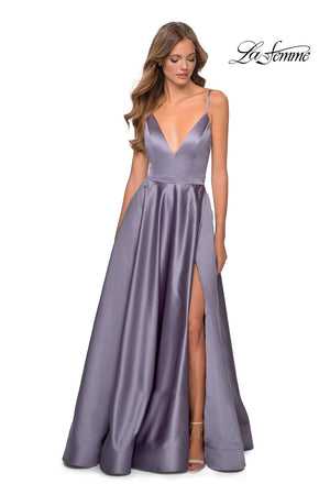 La Femme 28628 prom dress images.  La Femme 28628 is available in these colors: Deep Red, Lavender Gray, Pale Yellow, Royal Blue, Royal Purple.