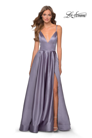 La Femme 28628 prom dress images.  La Femme 28628 is available in these colors: Deep Red, Lavender Gray, Pale Yellow, Royal Blue, Royal Purple.