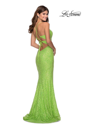 La Femme 28632 prom dress images.  La Femme 28632 is available in these colors: Aqua, Neon Green, Yellow.