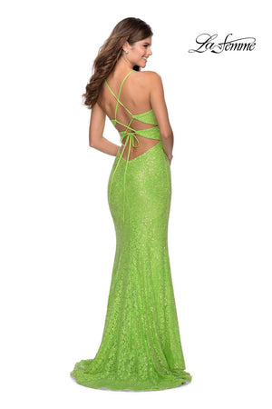 La Femme 28632 prom dress images.  La Femme 28632 is available in these colors: Aqua, Neon Green, Yellow.