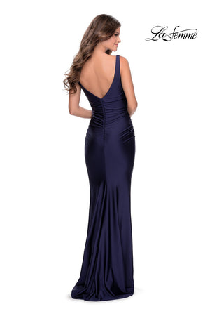 La Femme 28634 prom dress images.  La Femme 28634 is available in these colors: Burgundy, Navy.