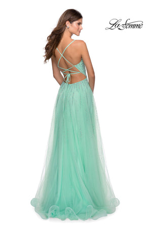 La Femme 28636 prom dress images.  La Femme 28636 is available in these colors: Cloud Blue, Mint.