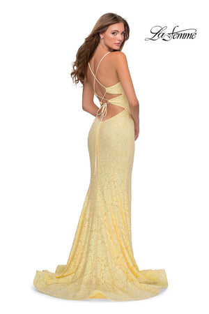 La Femme 28640 prom dress images.  La Femme 28640 is available in these colors: Pale Yellow, Periwinkle, Red, Royal Blue.