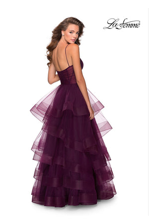 La Femme 28641 prom dress images.  La Femme 28641 is available in these colors: Dark Berry, Lilac Mist.