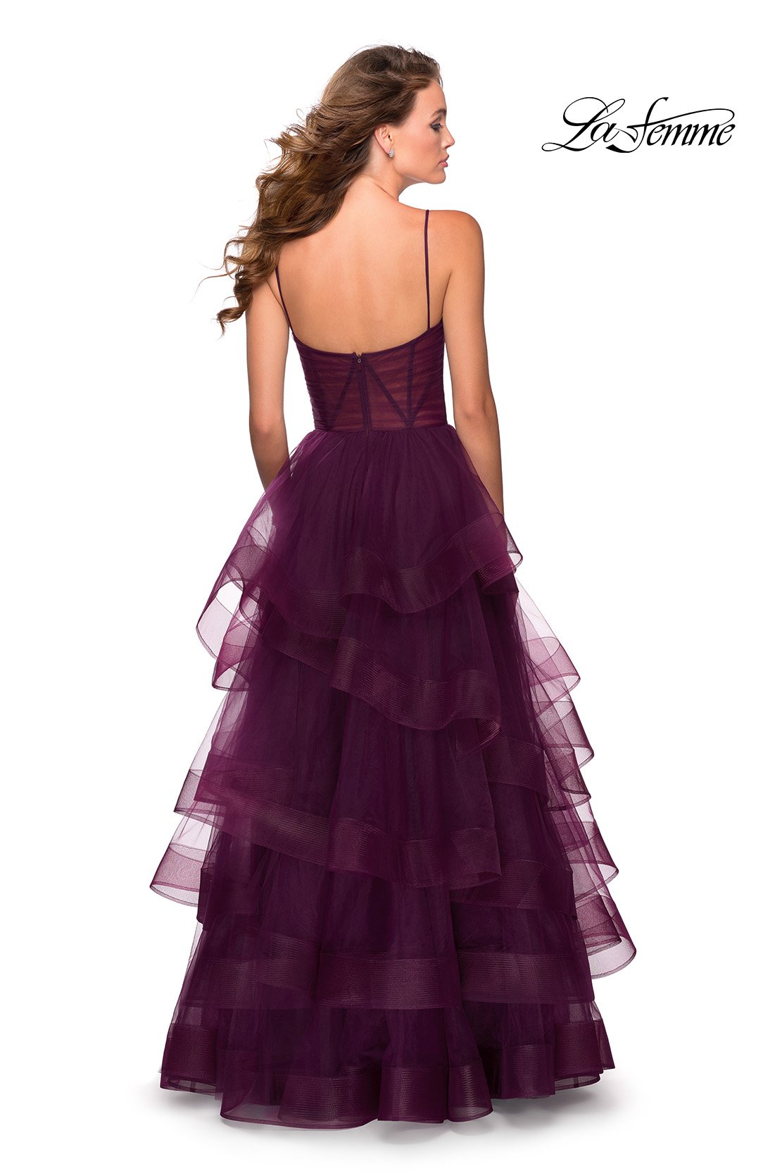 La Femme 28641 prom dress images.  La Femme 28641 is available in these colors: Dark Berry, Lilac Mist.