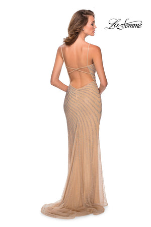 La Femme 28646 prom dress images.  La Femme 28646 is available in these colors: Cloud Blue, Nude.