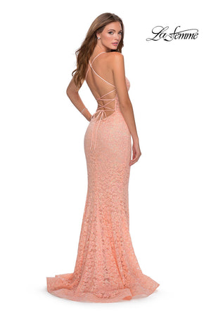 La Femme 28647 prom dress images.  La Femme 28647 is available in these colors: Mint, Peach, White, Yellow.