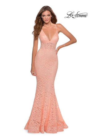 La Femme 28647 prom dress images.  La Femme 28647 is available in these colors: Mint, Peach, White, Yellow.
